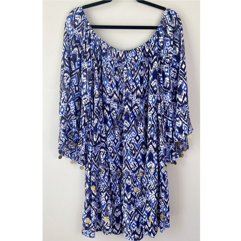 Lilly Pulitzer Womens Dress L Blue Delaney Tunic Off Shoulder Tassle‎ Coastal - Picture 3 of 9